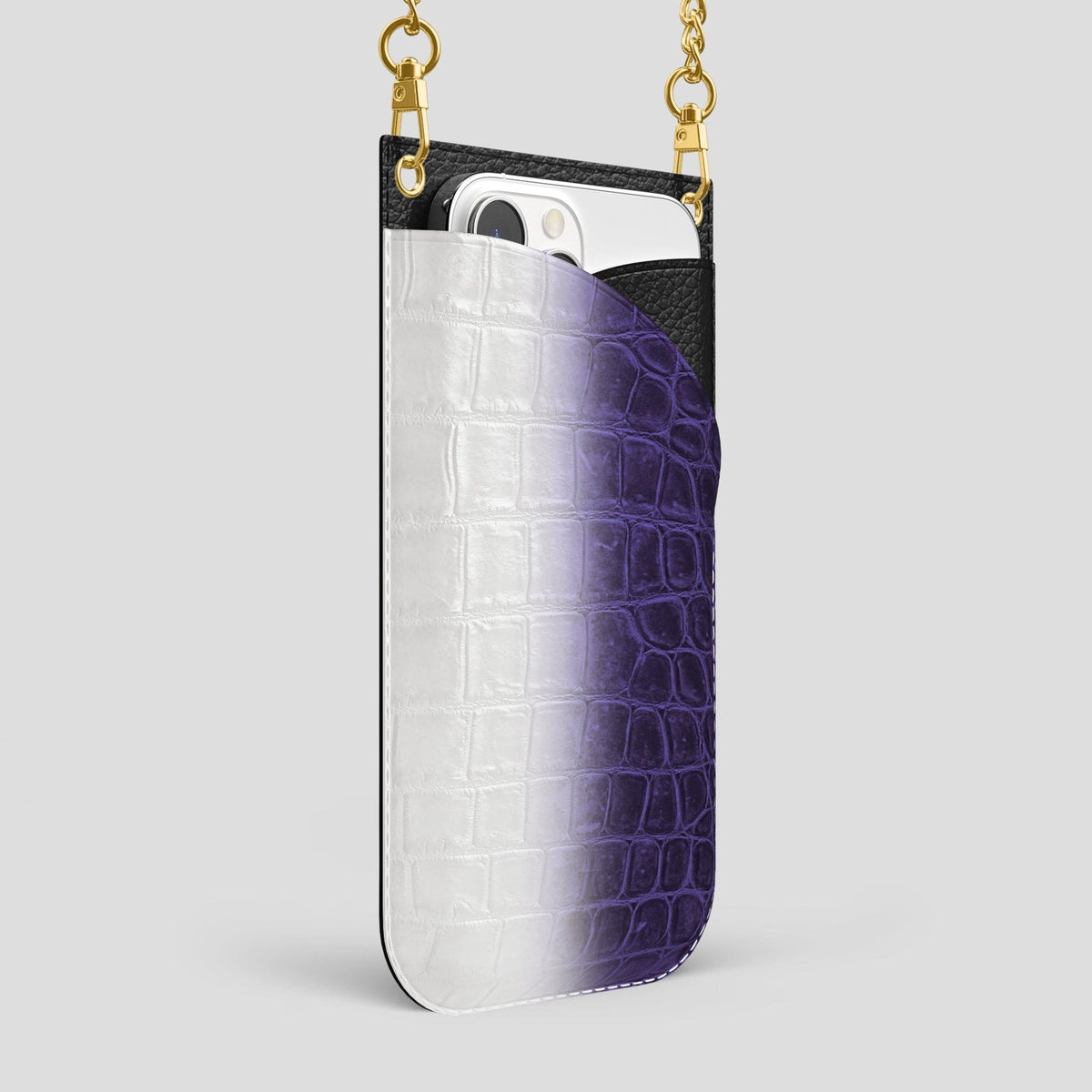 Purple iPhone 14 Pro Max Himalaya Crossbody Bag Himalayan Crocodile with Gold Metal -2 | Purple-Gold