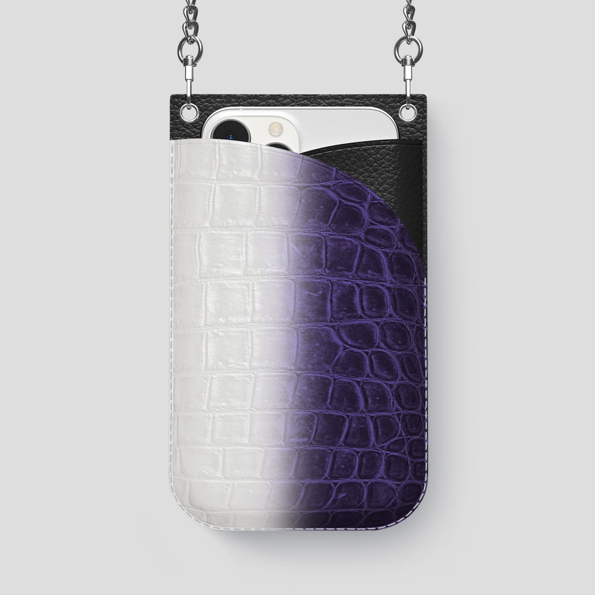 Purple iPhone 14 Pro Max Himalaya Crossbody Bag Himalayan Crocodile with Steel Metal -1 | Purple-Steel