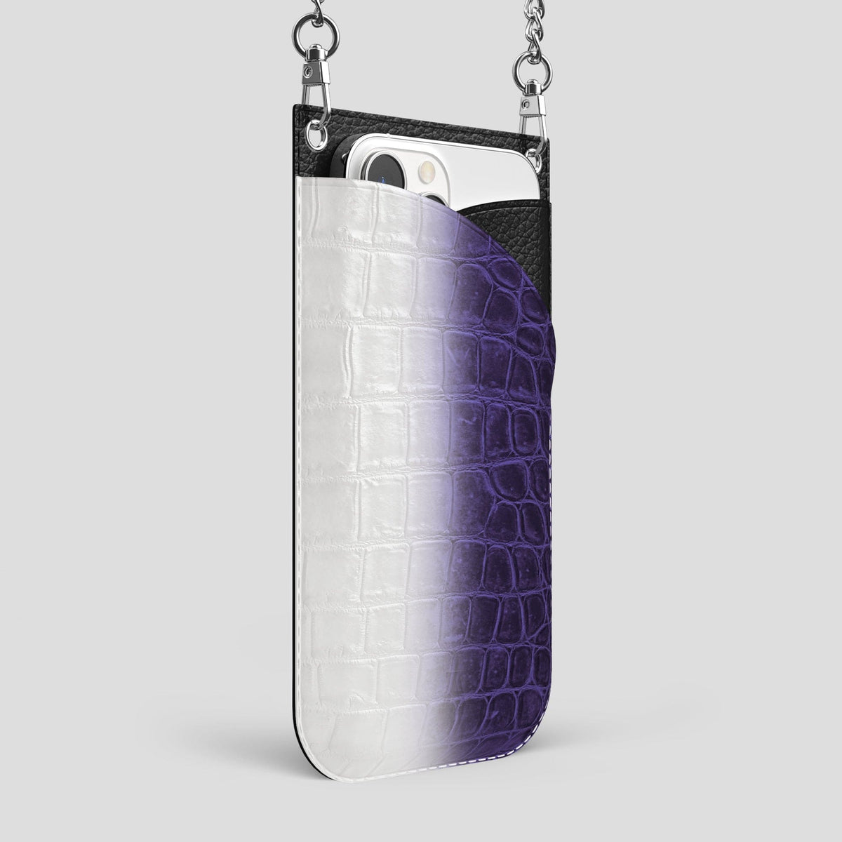 Purple iPhone 14 Pro Max Himalaya Crossbody Bag Himalayan Crocodile with Steel Metal -2 | Purple-Steel