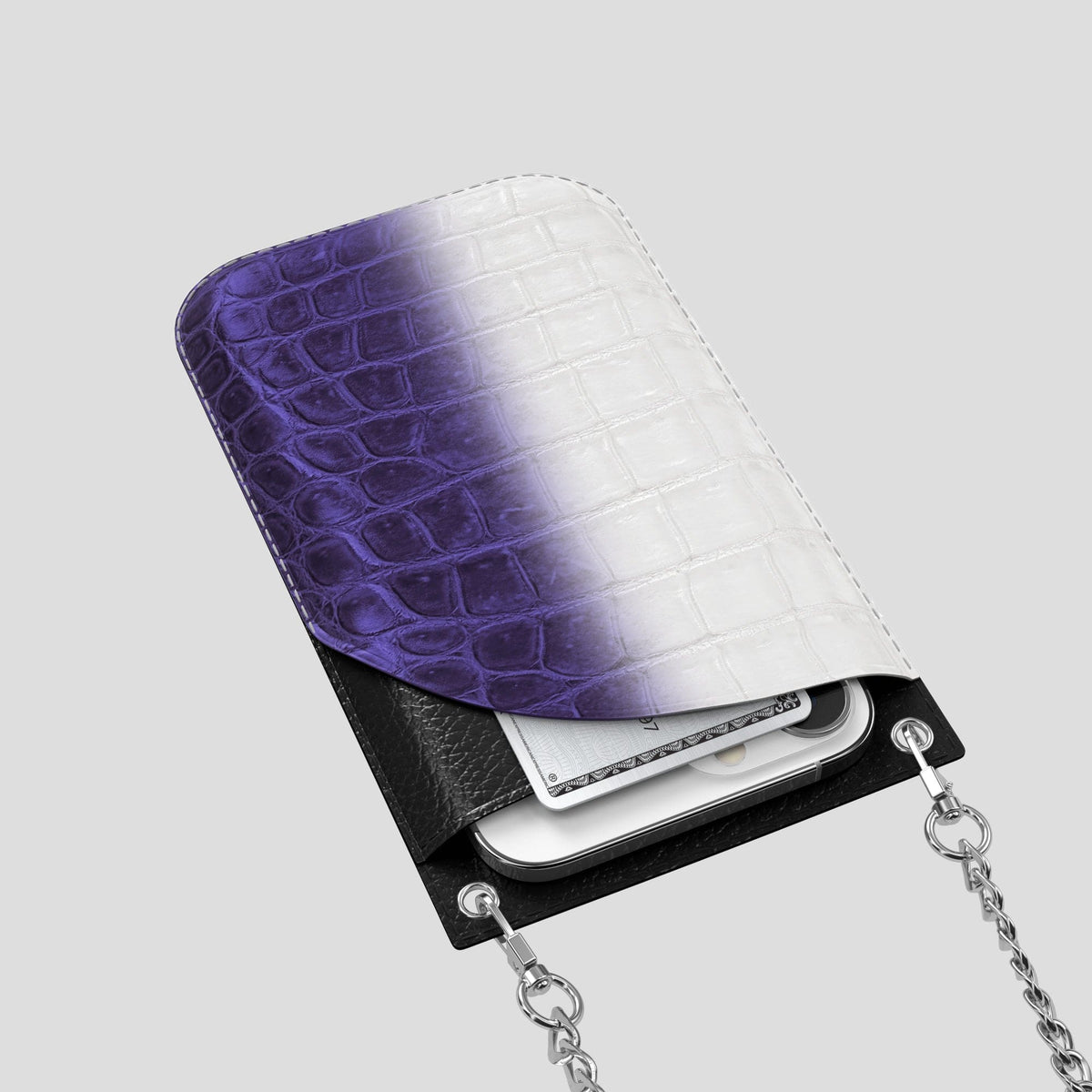 Purple iPhone 14 Pro Max Himalaya Crossbody Bag Himalayan Crocodile with Steel Metal -5 | Purple-Steel