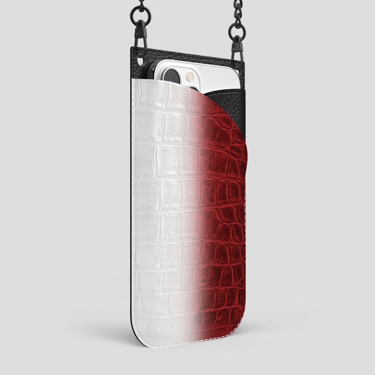 Red iPhone 14 Pro Max Himalaya Crossbody Bag Himalayan Crocodile with Black Metal -2 | Red-Black