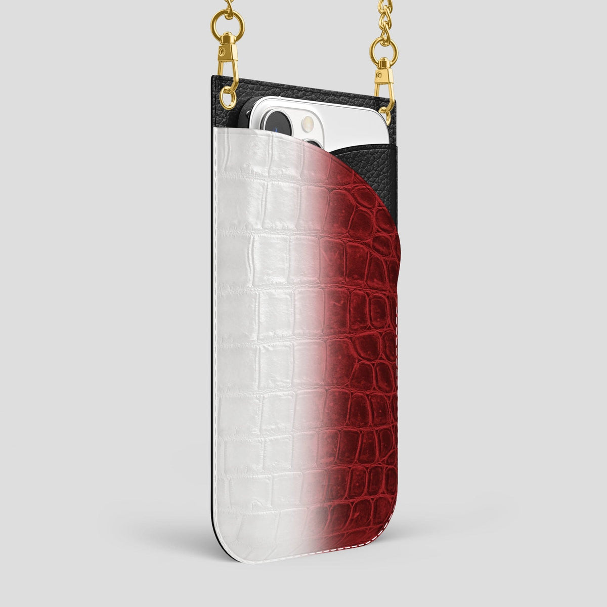 Red iPhone 14 Pro Max Himalaya Crossbody Bag Himalayan Crocodile with Gold Metal -2 | Red-Gold