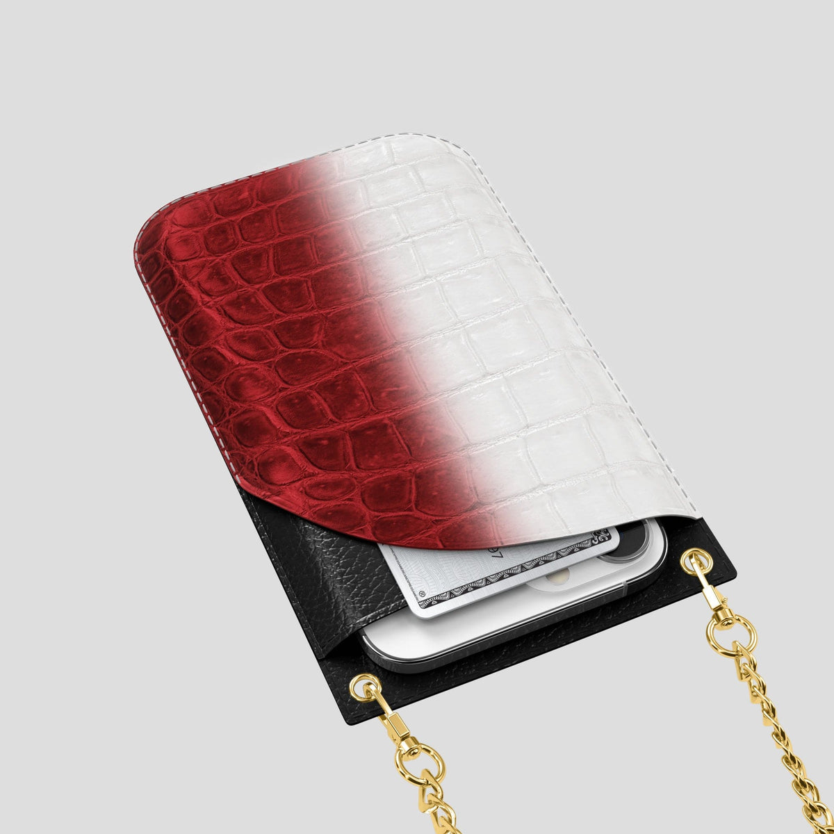 Red iPhone 14 Pro Max Himalaya Crossbody Bag Himalayan Crocodile with Gold Metal -5 | Red-Gold