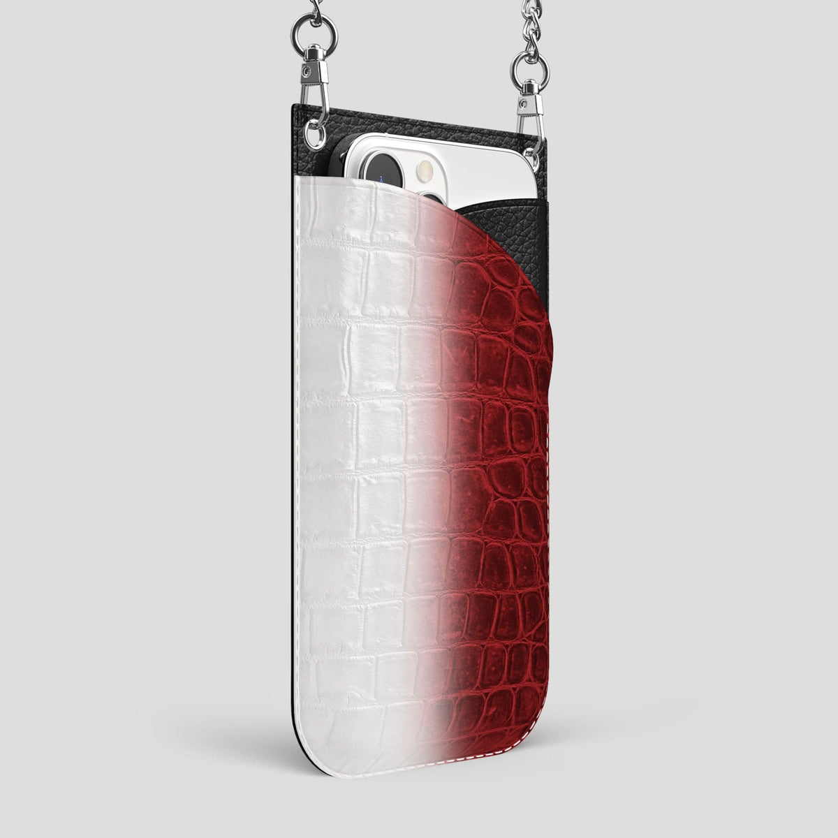Red iPhone 14 Pro Max Himalaya Crossbody Bag Himalayan Crocodile with Steel Metal -2 | Red-Steel