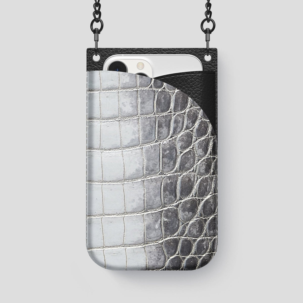 Silver iPhone 14 Pro Max Himalaya Crossbody Bag Himalayan Crocodile with Black Metal -1 | Silver-Black