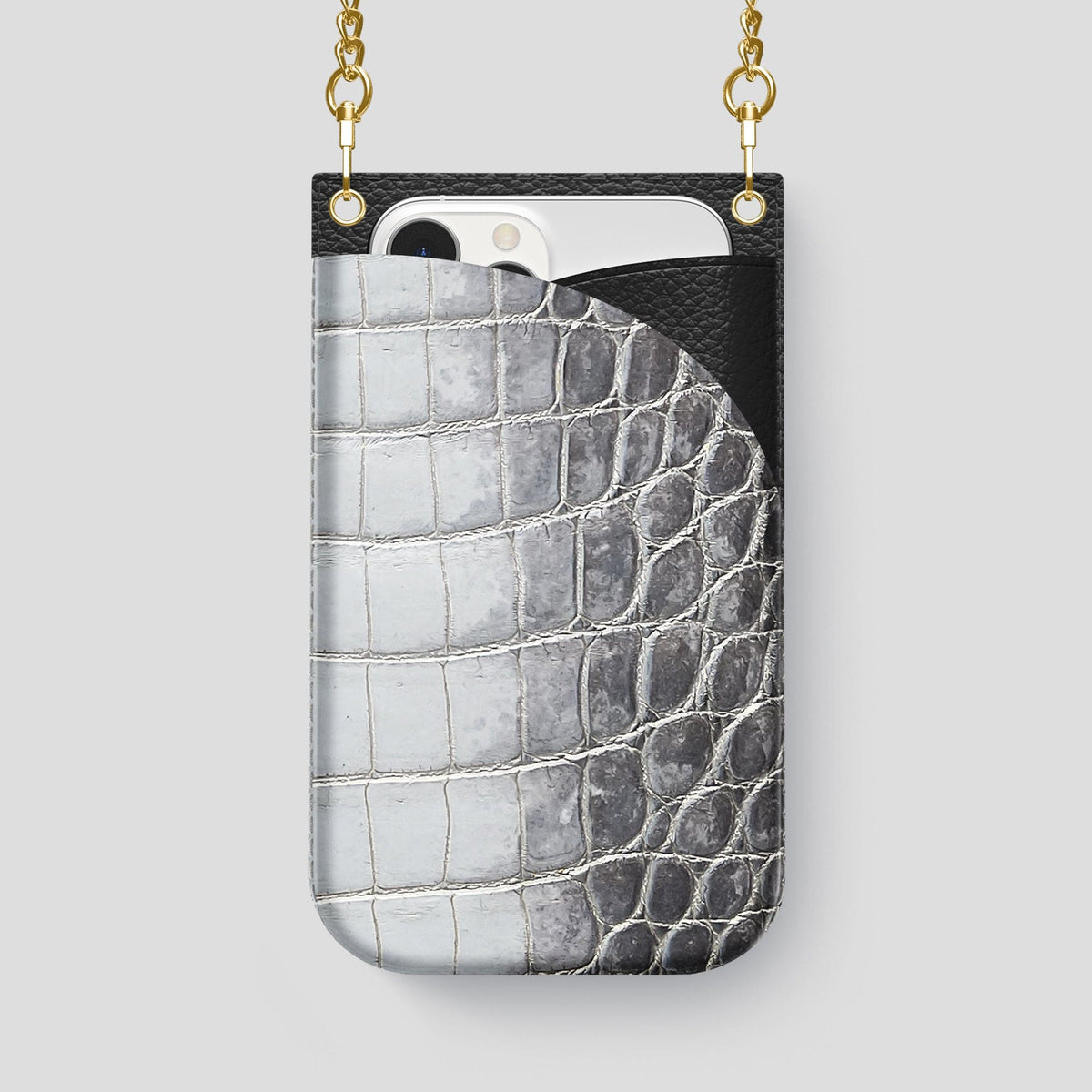 Silver iPhone 14 Pro Max Himalaya Crossbody Bag Himalayan Crocodile with Gold Metal -1 | Silver-Gold