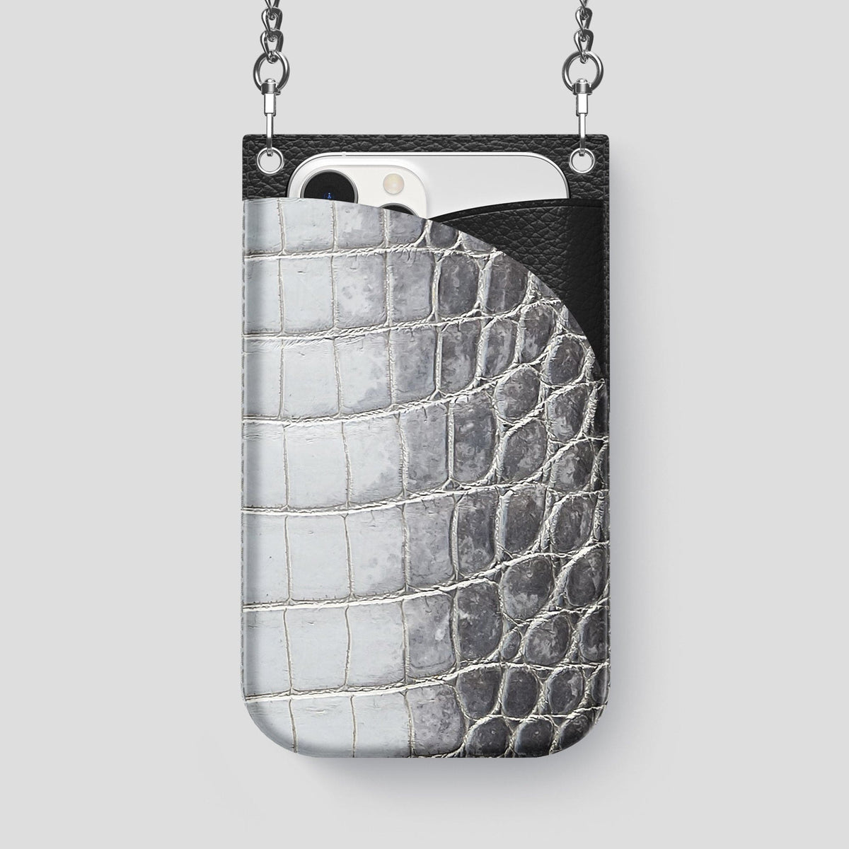 Silver iPhone 14 Pro Max Himalaya Crossbody Bag Himalayan Crocodile with Steel Metal -1 | Silver-Steel
