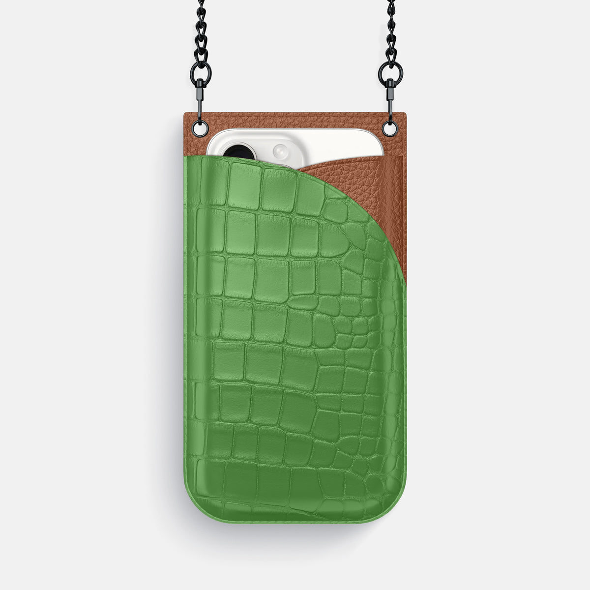 Apple-Green iPhone 16 Pro Crossbody Bag Alligator with Black Metal -1 | Apple-Green-Black