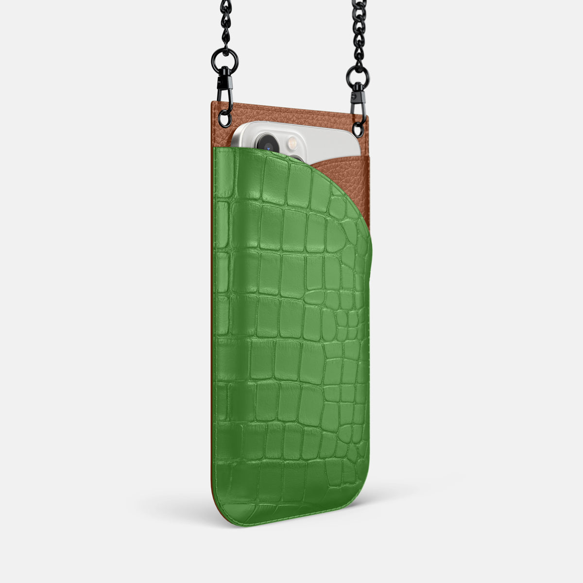 Apple-Green iPhone 16 Pro Crossbody Bag Alligator with Black Metal -2 | Apple-Green-Black