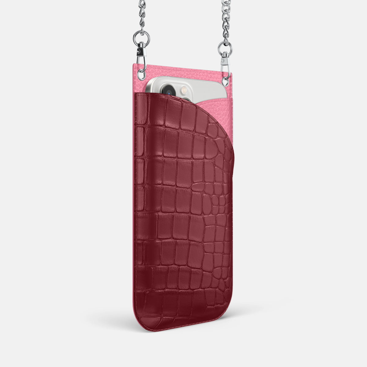 Burgundy iPhone 16 Pro Crossbody Bag Alligator with Steel Metal -2 | Burgundy-Steel