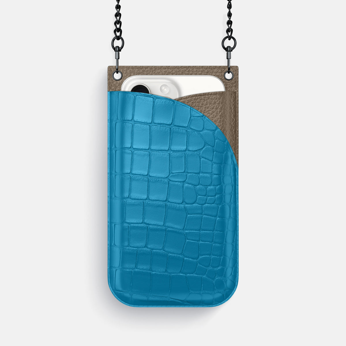 Curaçao-Blue iPhone 16 Pro Crossbody Bag Alligator with Black Metal -1 | Curaçao-Blue-Black