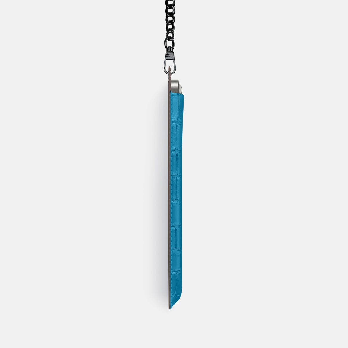 Curaçao-Blue iPhone 16 Pro Crossbody Bag Alligator with Black Metal -4 | Curaçao-Blue-Black