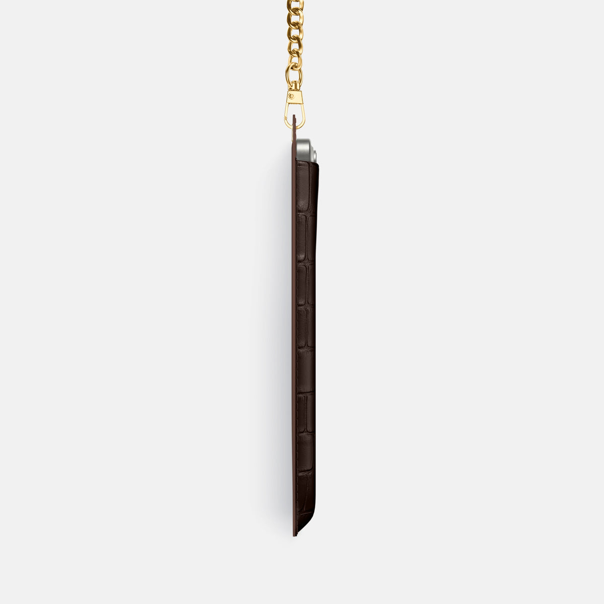 Dark-Brown iPhone 16 Pro Crossbody Bag Alligator with Gold Metal -4 | Dark-Brown-Gold