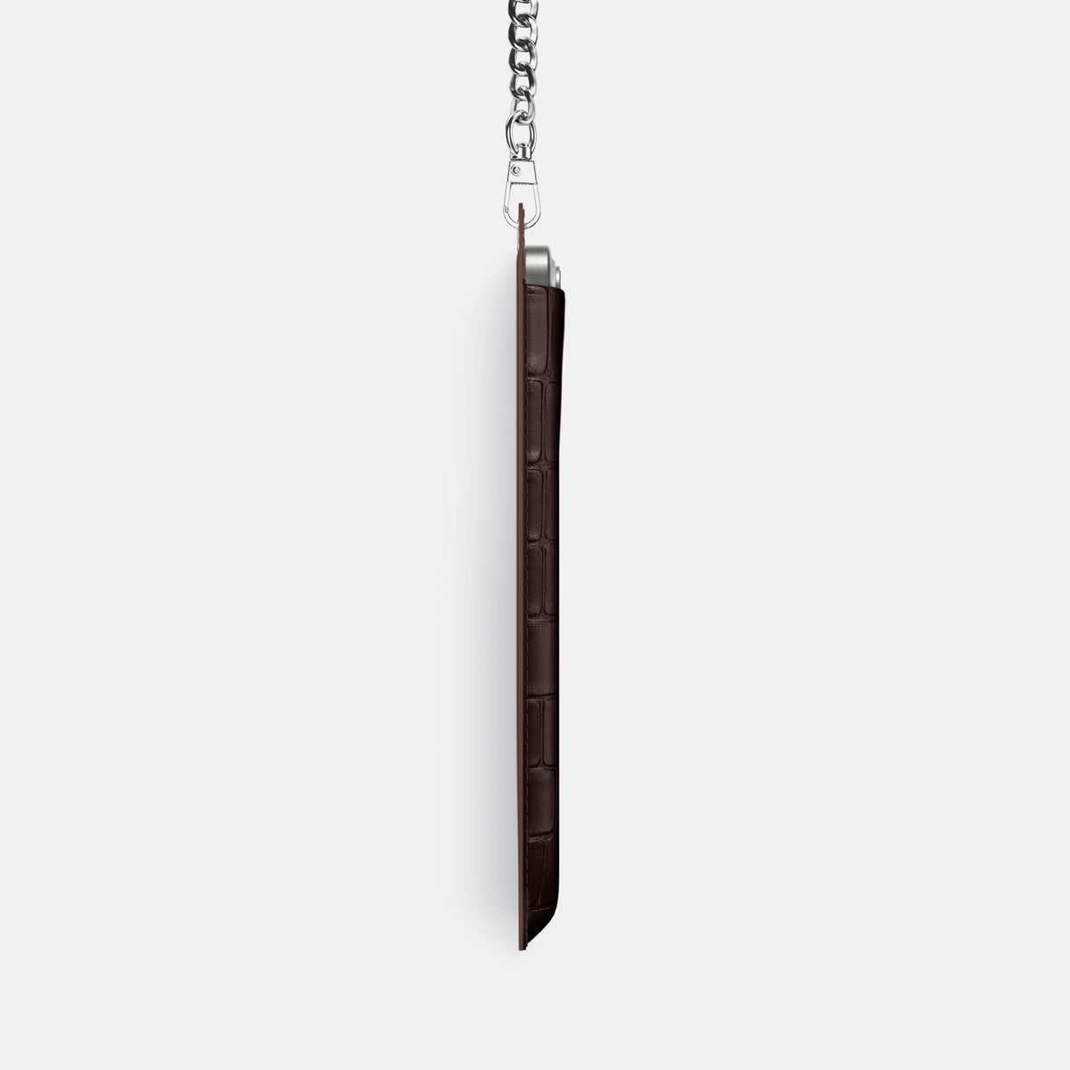 Dark-Brown iPhone 16 Pro Crossbody Bag Alligator with Steel Metal -4 | Dark-Brown-Steel