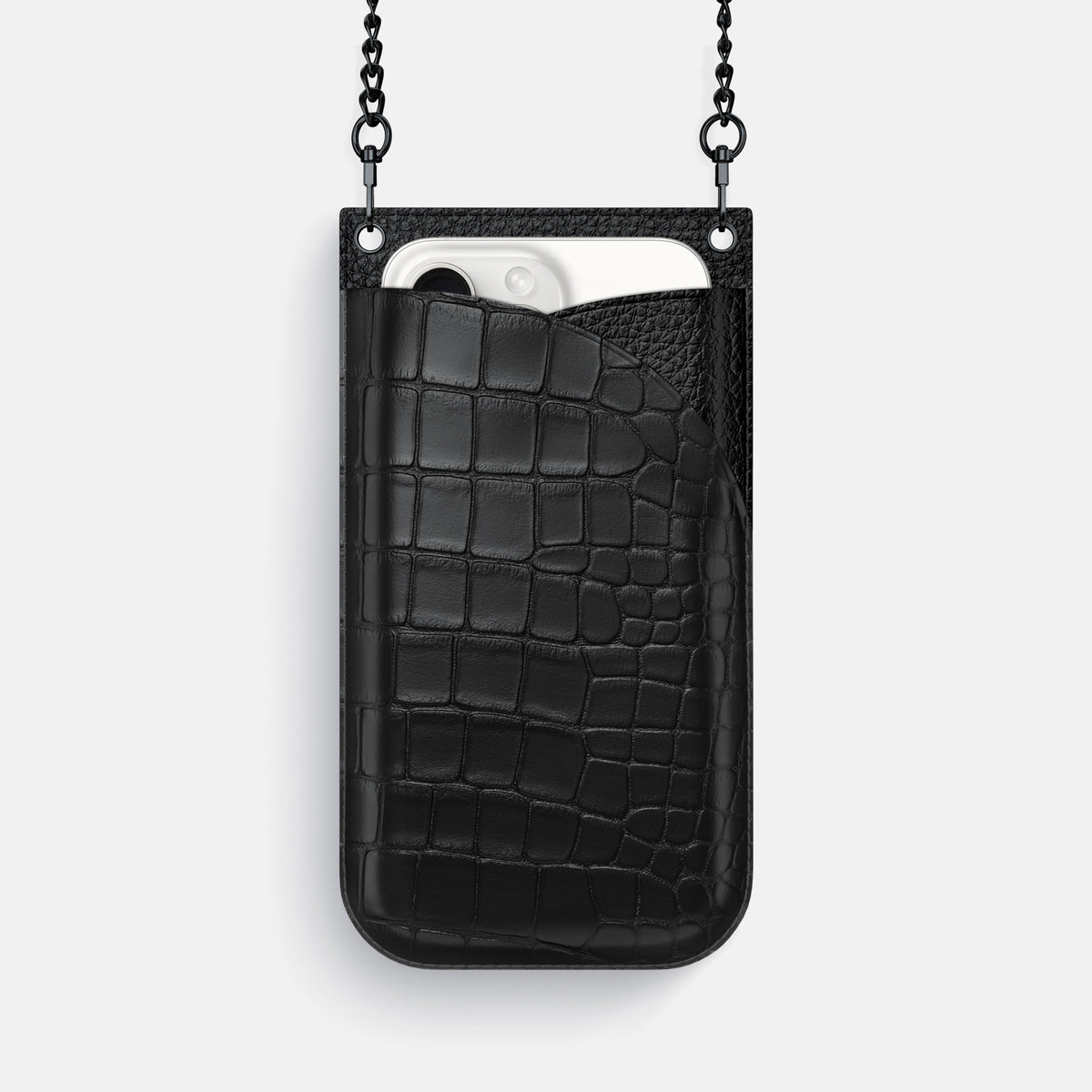 Black iPhone 16 Pro Crossbody Bag Alligator with Black Metal -1 | Black-Black
