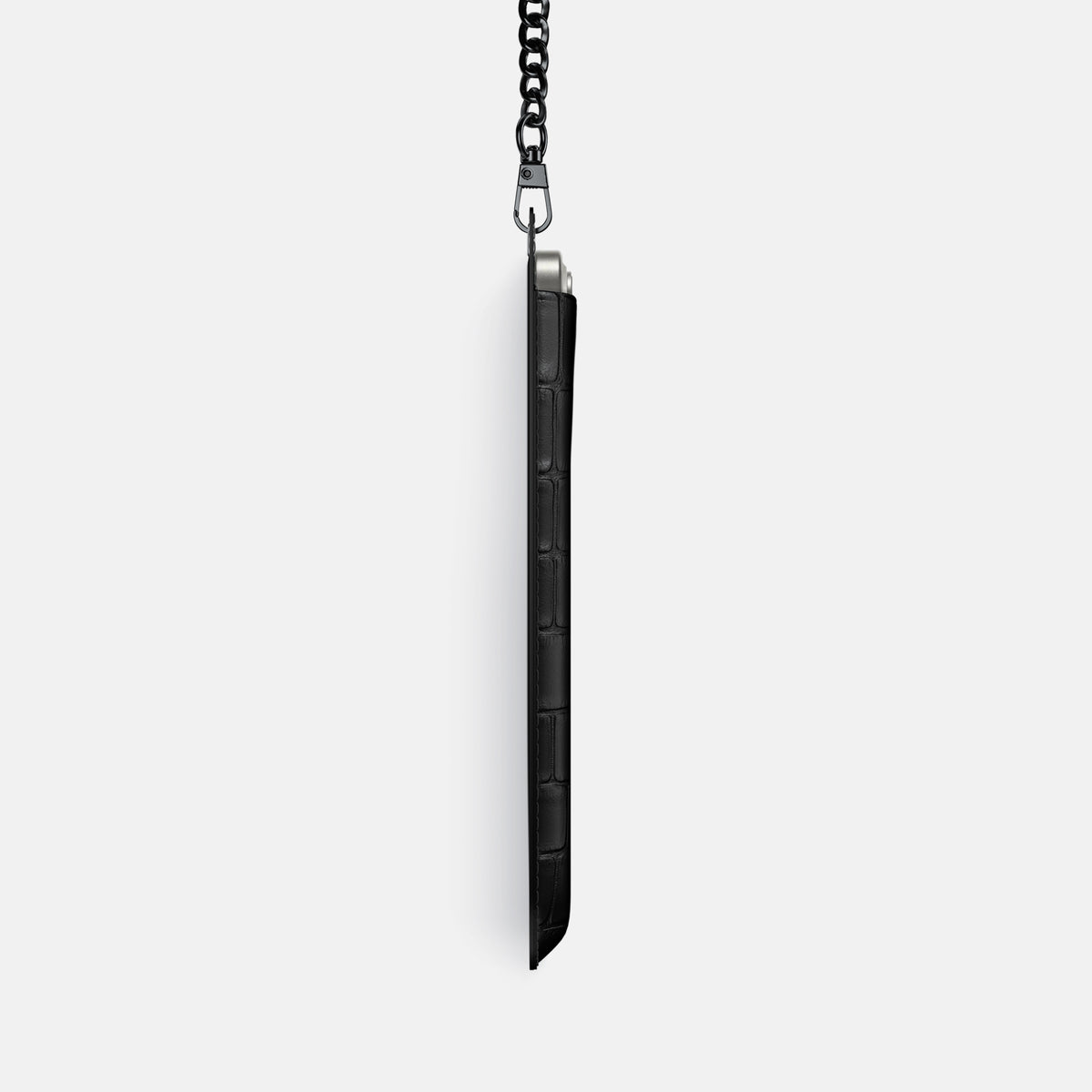 Black iPhone 16 Pro Crossbody Bag Alligator with Black Metal -4 | Black-Black