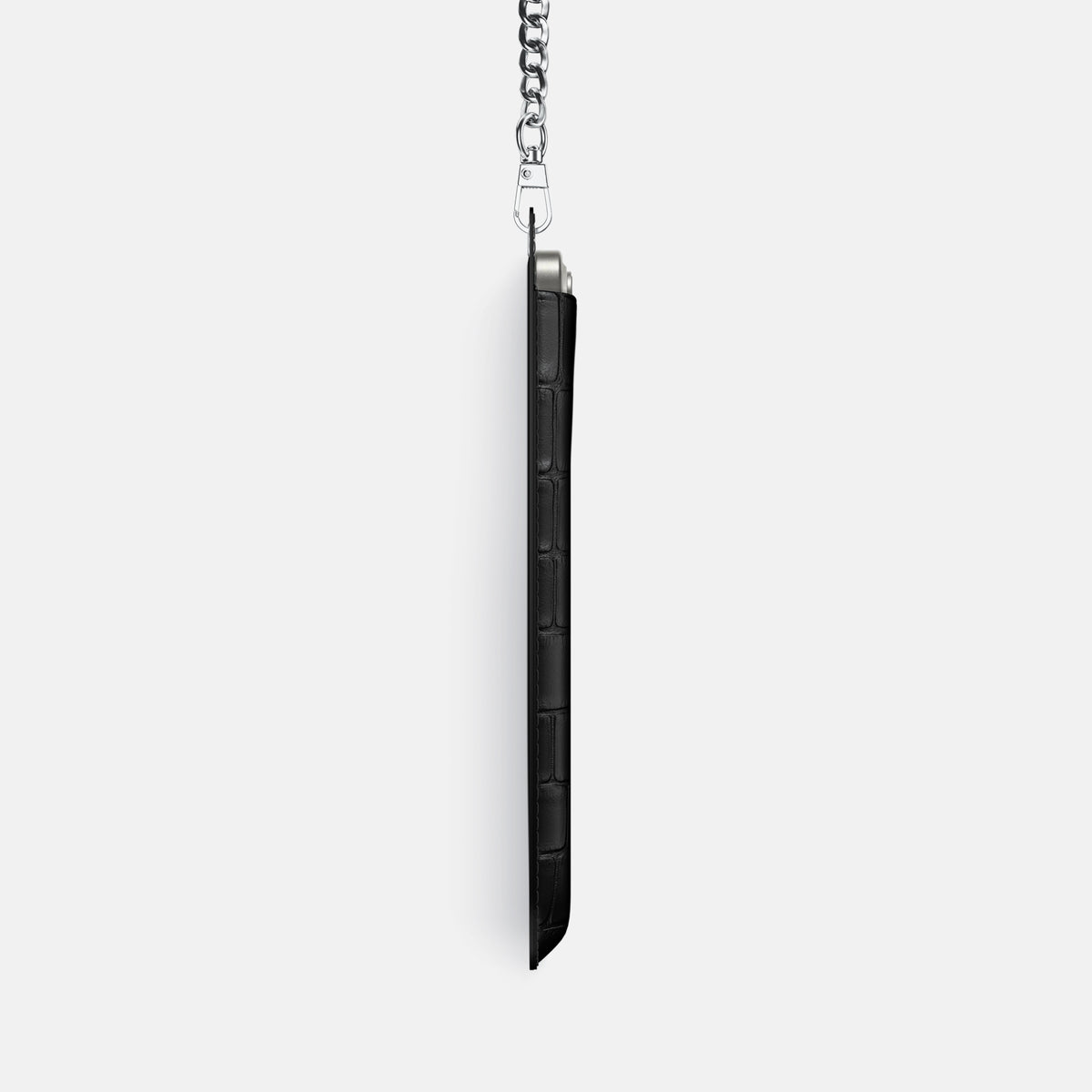 Black iPhone 16 Pro Crossbody Bag Alligator with Steel Metal -4 | Black-Steel