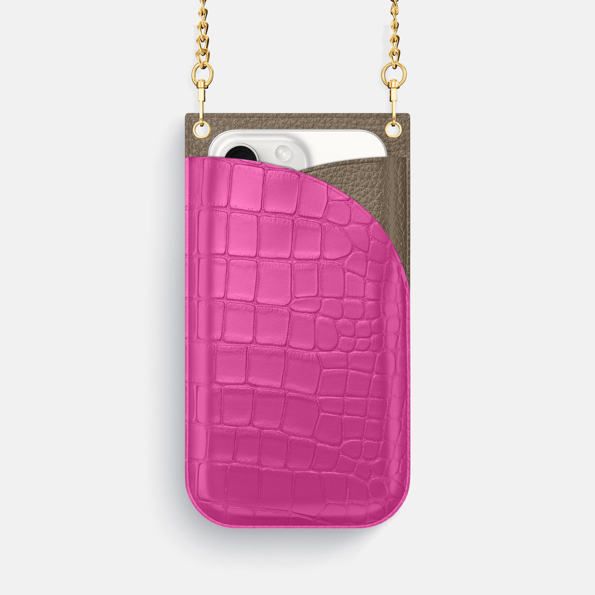 Fuchsia iPhone 16 Pro Crossbody Bag Alligator with Gold Metal -1 | Fuchsia-Gold