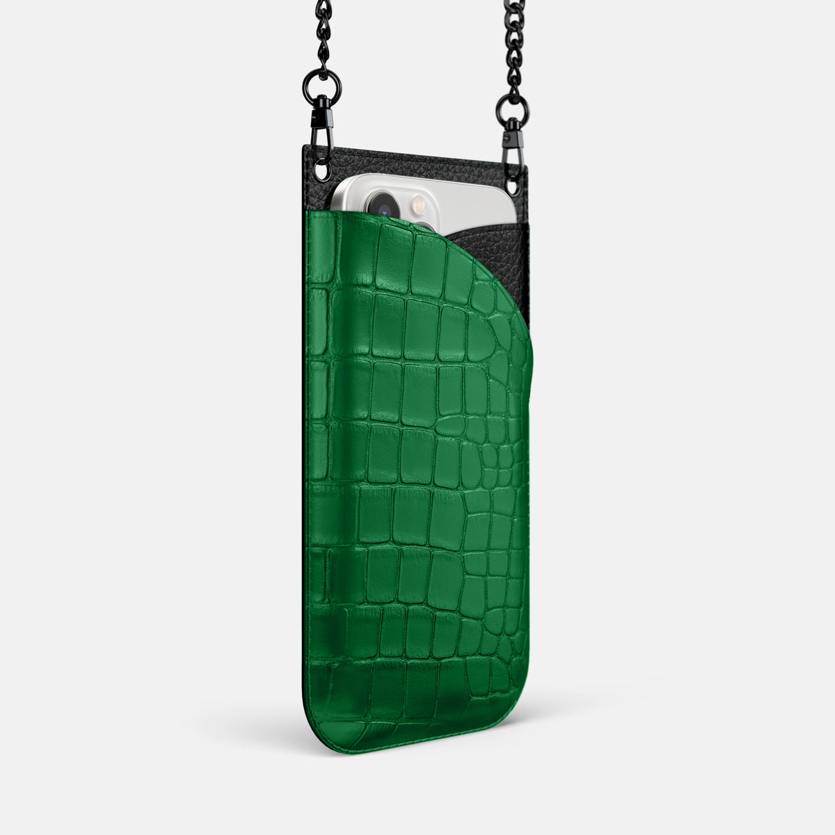Forest-Green iPhone 16 Pro Crossbody Bag In Alligator with Black Metal -2 | Forest-Green-Black