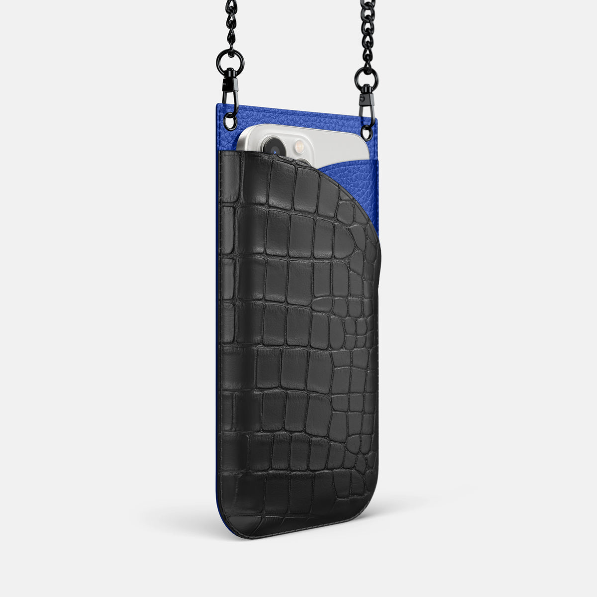 Grey iPhone 16 Pro Crossbody Bag Alligator with Black Metal -2 | Grey-Black