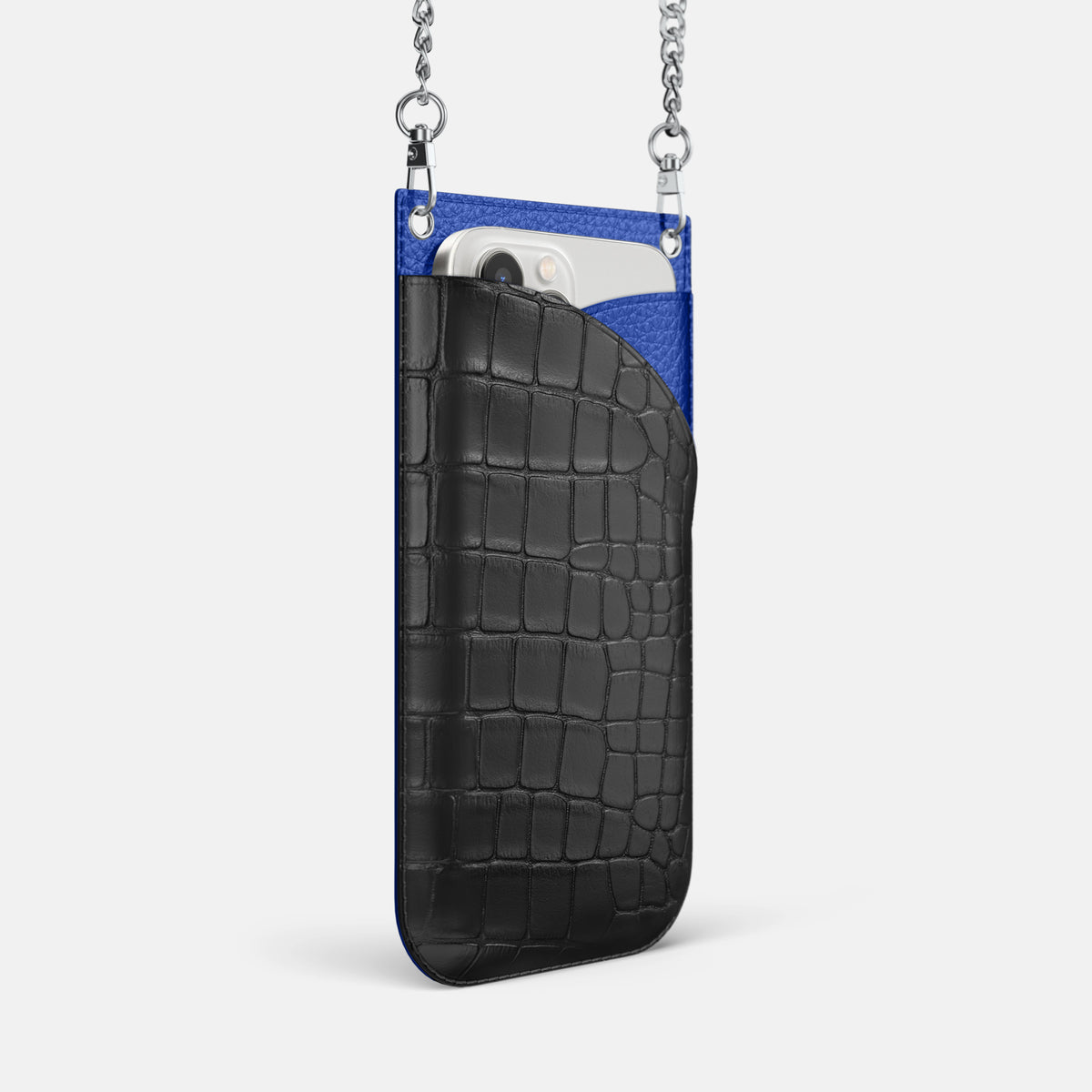 Grey iPhone 16 Pro Crossbody Bag Alligator with Steel Metal -2 | Grey-Steel