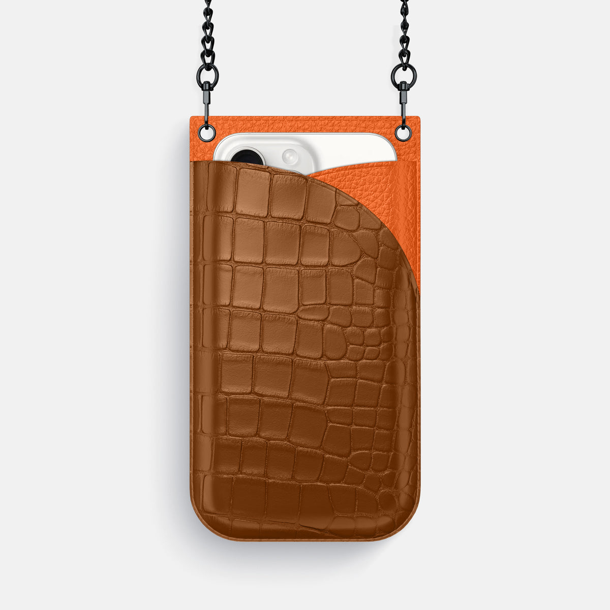 Honey iPhone 16 Pro Crossbody Bag Alligator with Black Metal -1 | Honey-Black