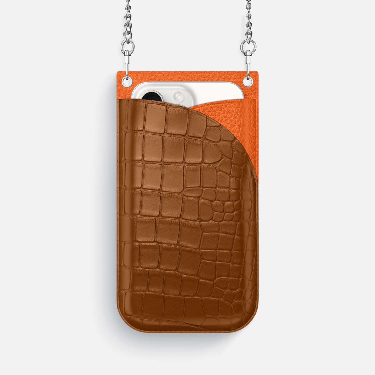 Honey iPhone 16 Pro Crossbody Bag Alligator with Steel Metal -1 | Honey-Steel