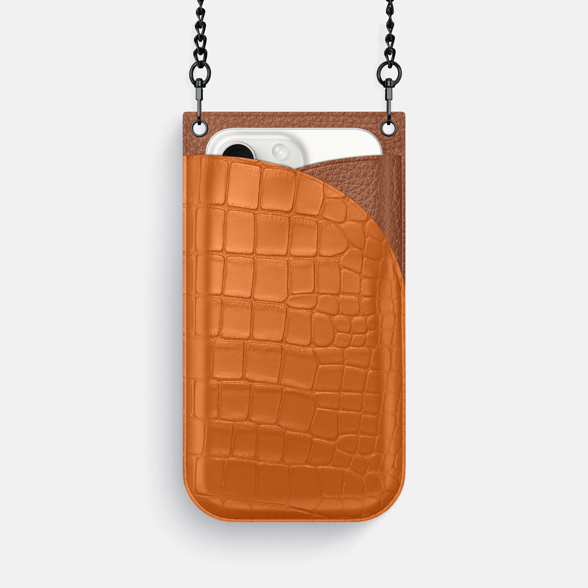 Orange iPhone 16 Pro Crossbody Bag Alligator with Black Metal -1 | Orange-Black