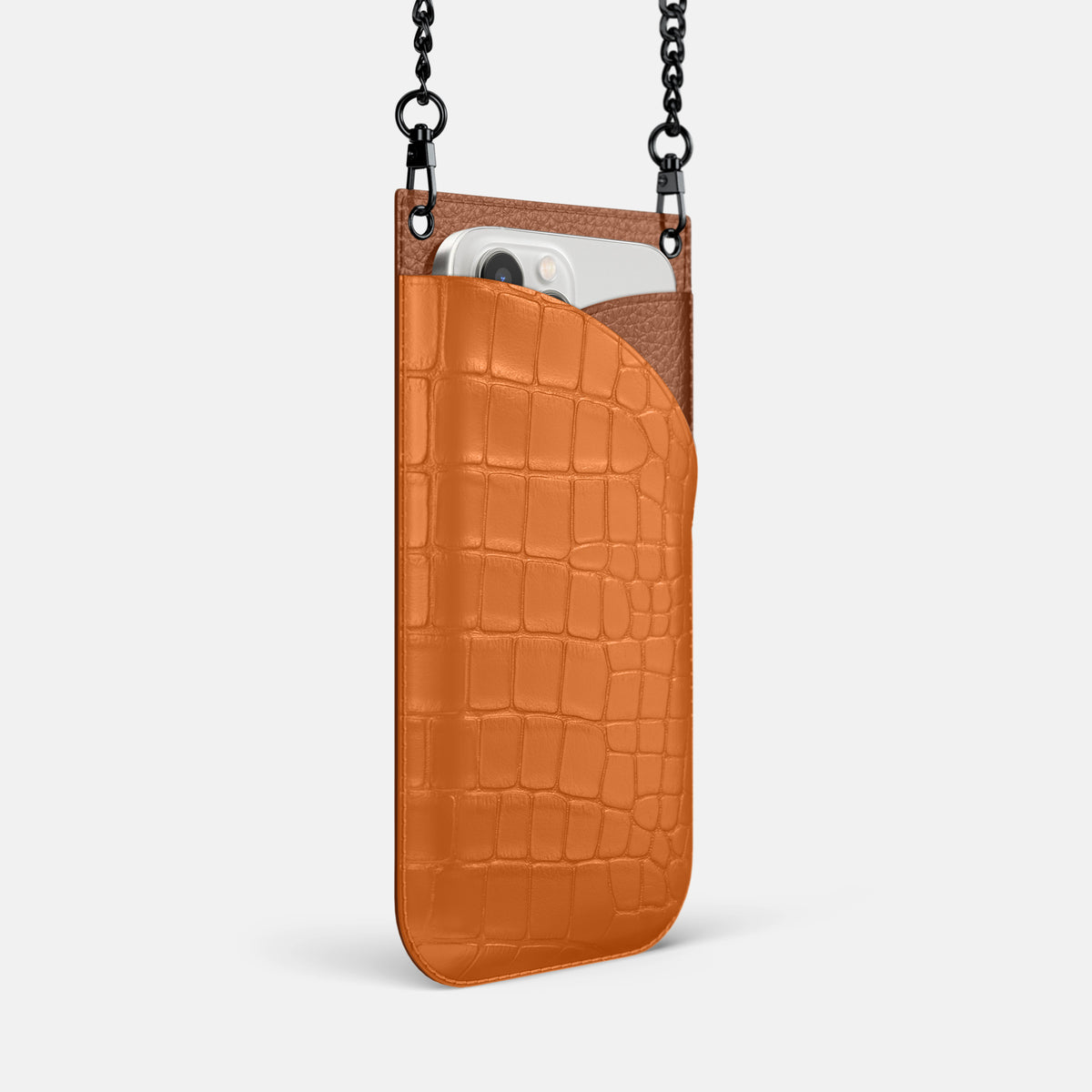 Orange iPhone 16 Pro Crossbody Bag Alligator with Black Metal -2 | Orange-Black