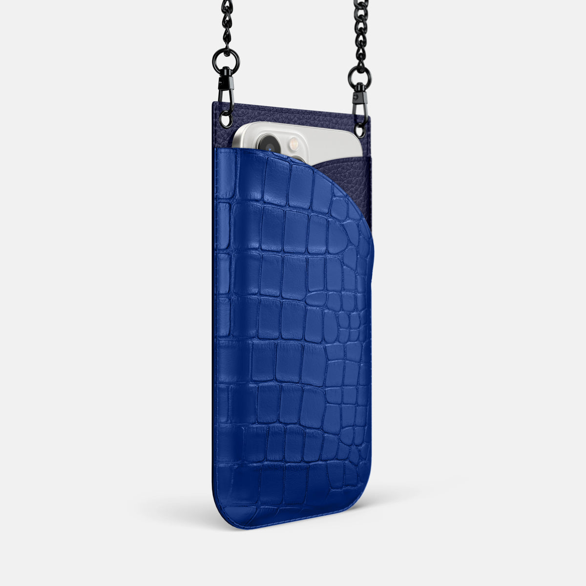 Royal Blue iPhone 16 Pro Crossbody Bag Alligator with Black Metal -2 | Royal-Blue-Black