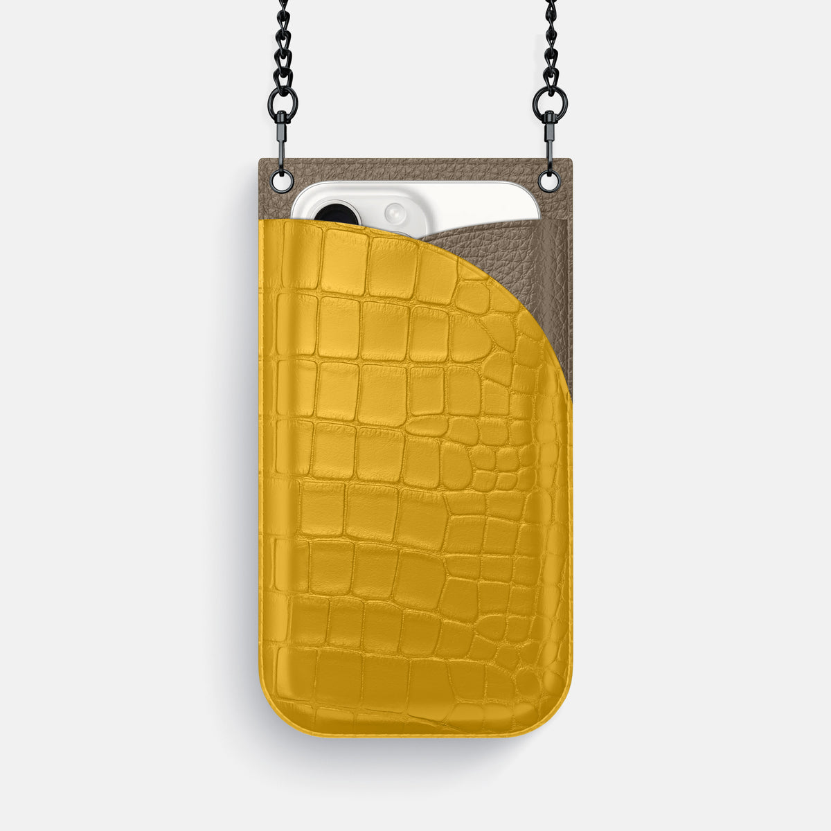 Yellow iPhone 16 Pro Crossbody Bag Alligator with Black Metal -1 | Yellow-Black