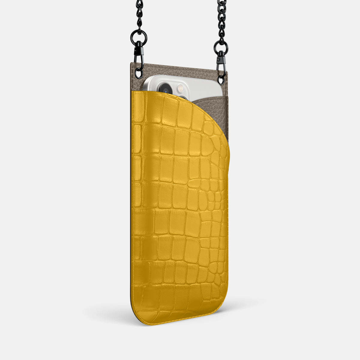 Yellow iPhone 16 Pro Crossbody Bag Alligator with Black Metal -2 | Yellow-Black