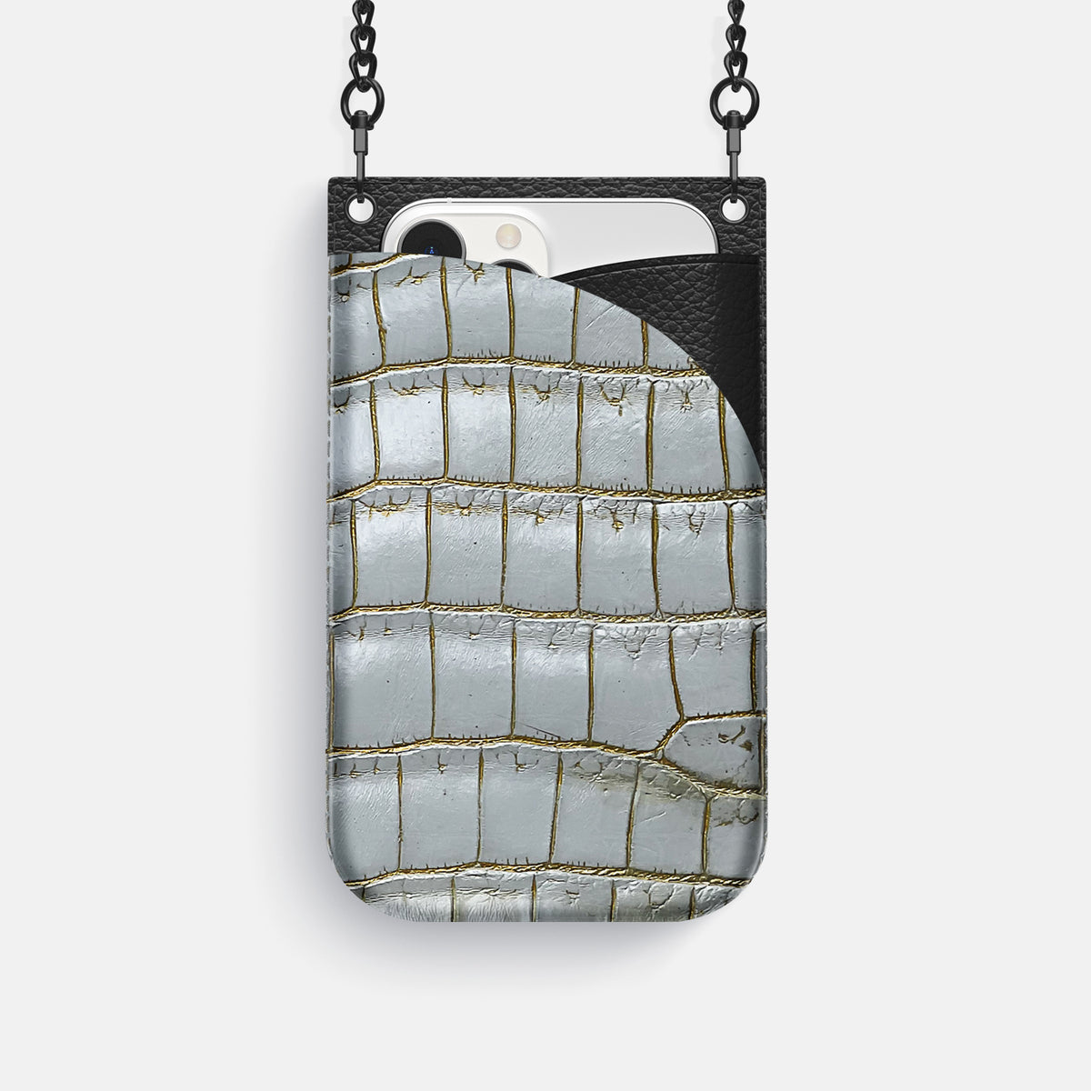 Arctic iPhone 16 Pro Crossbody Bag Himalayan Crocodile with Black Metal -1 | Arctic-Black