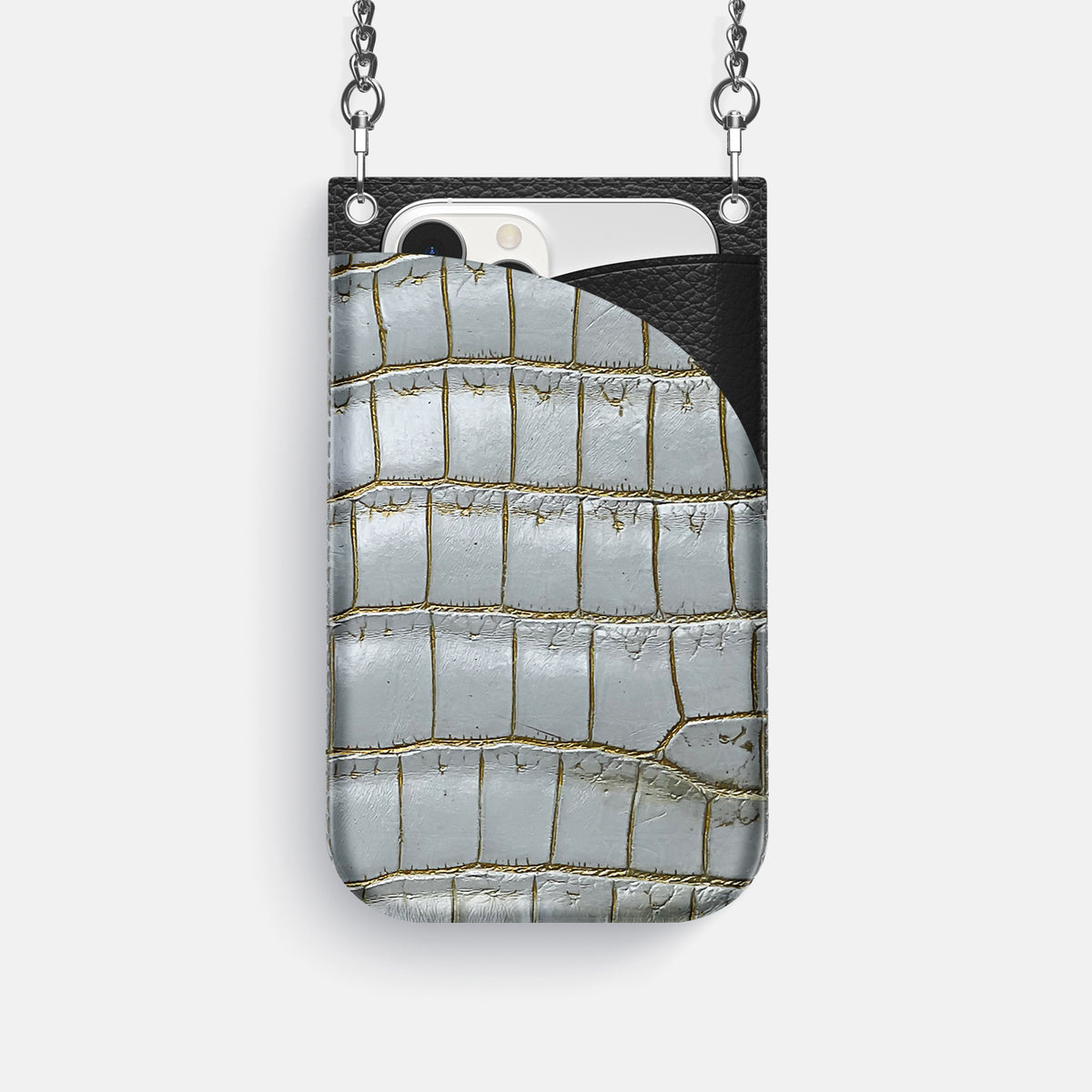 Arctic iPhone 16 Pro Crossbody Bag Himalayan Crocodile with Steel Metal -1 | Arctic-Steel