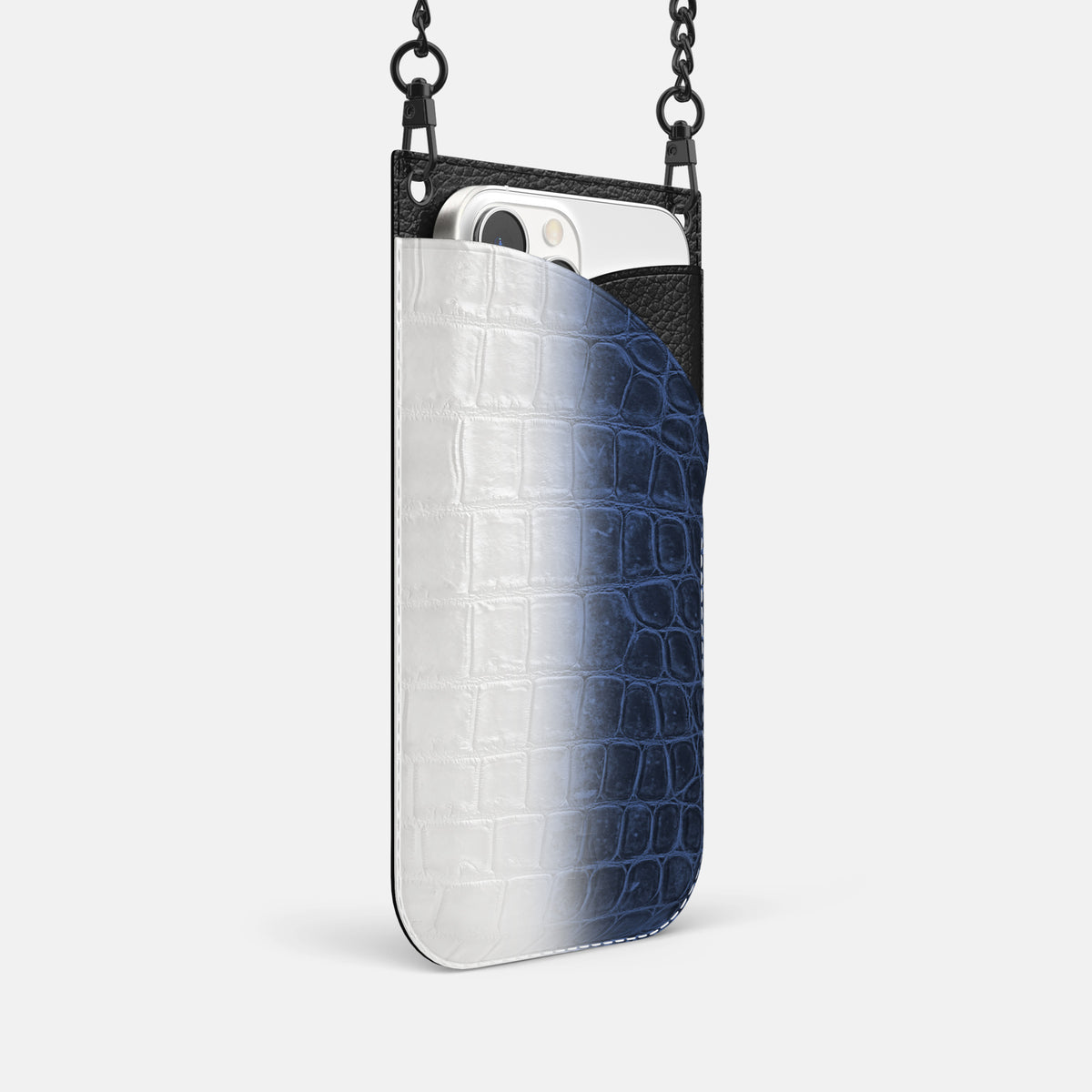 Navy Blue iPhone 16 Pro Crossbody Bag Himalayan Crocodile with Black Metal -2 | Navy-Blue-Black