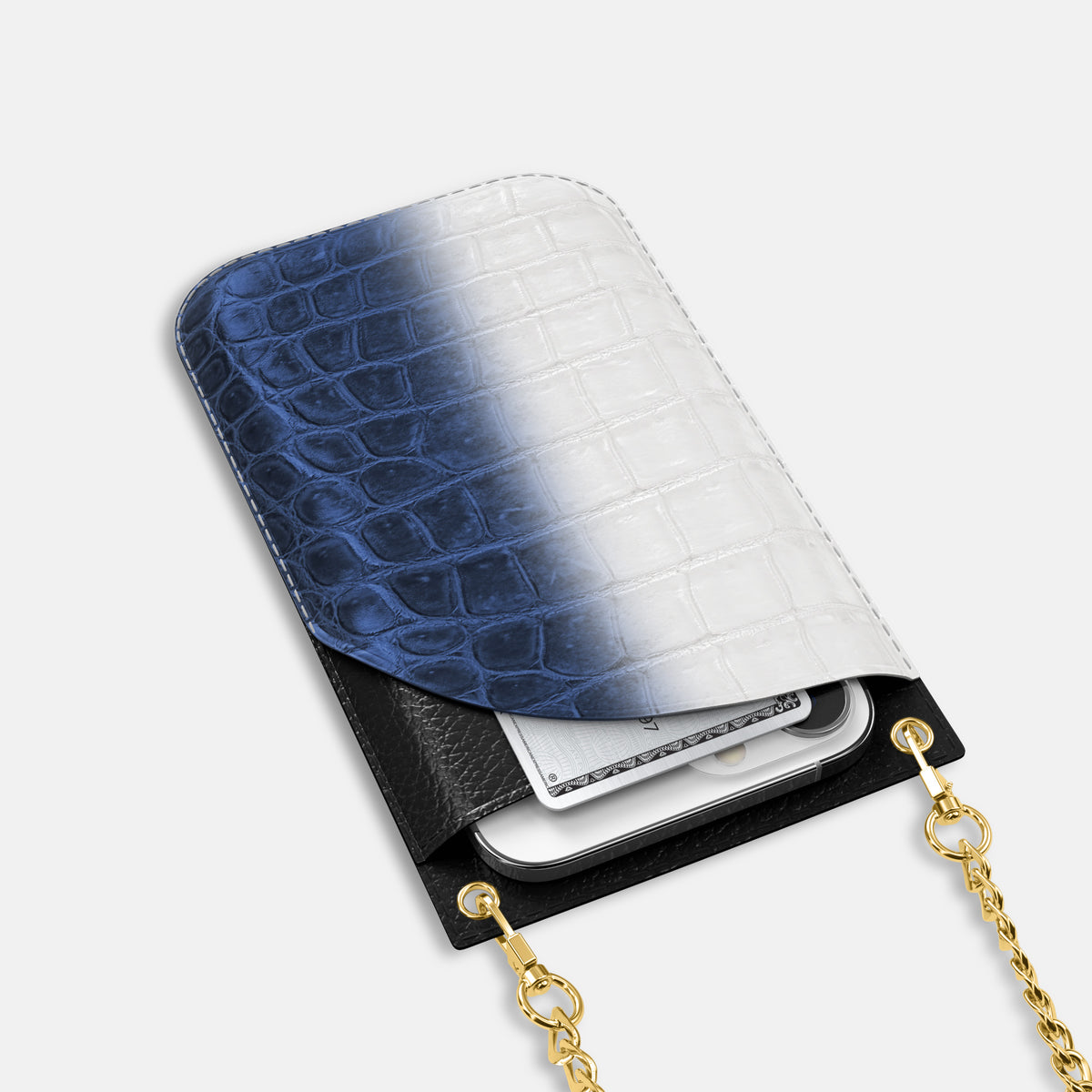 Navy Blue iPhone 16 Pro Crossbody Bag Himalayan Crocodile with Gold Metal -5 | Navy-Blue-Gold