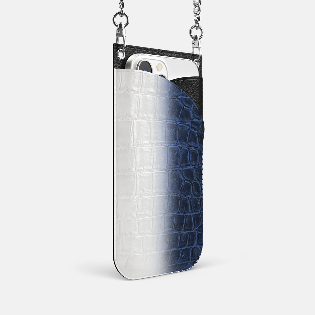 Navy Blue iPhone 16 Pro Crossbody Bag Himalayan Crocodile with Steel Metal -2 | Navy-Blue-Steel