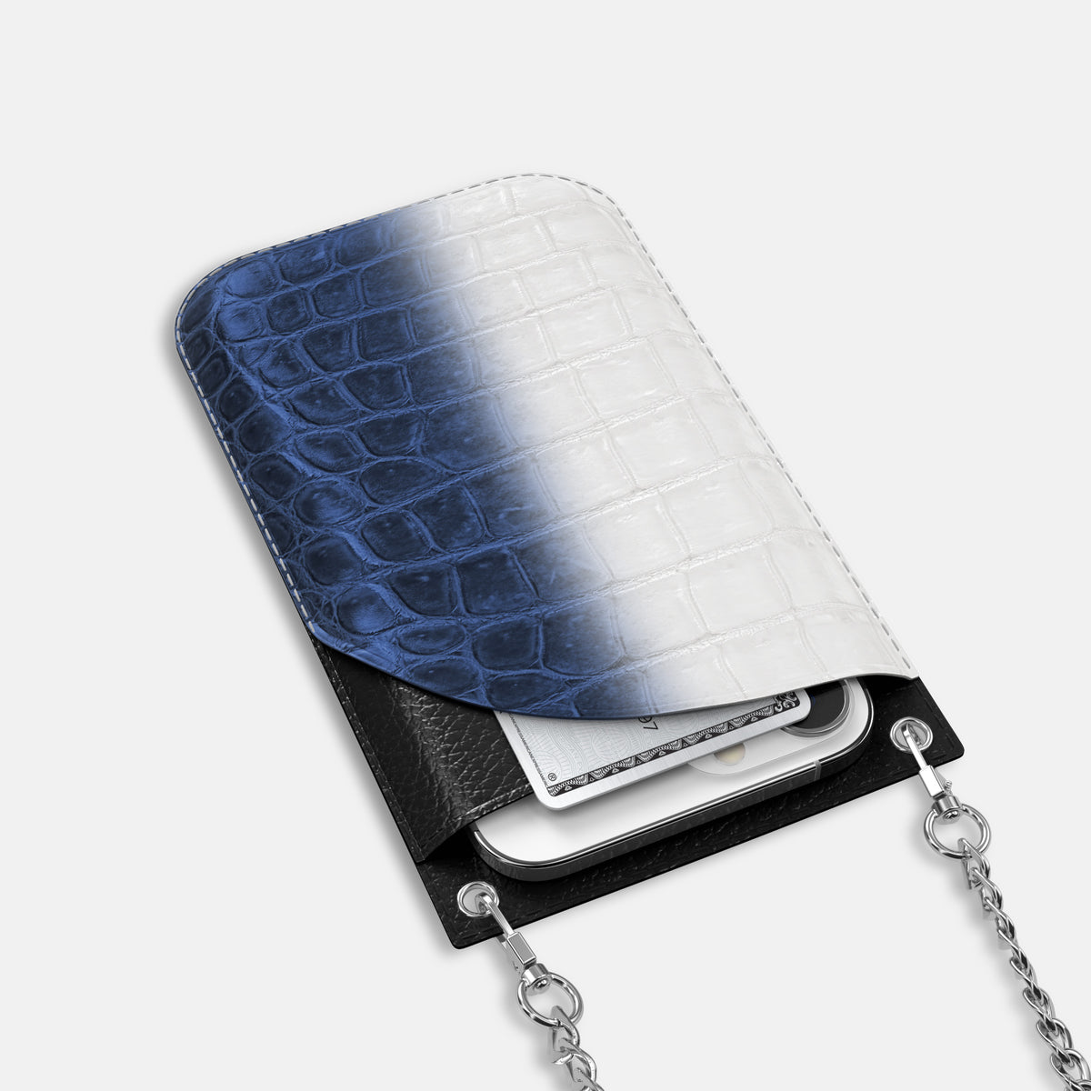 Navy Blue iPhone 16 Pro Crossbody Bag Himalayan Crocodile with Steel Metal -5 | Navy-Blue-Steel