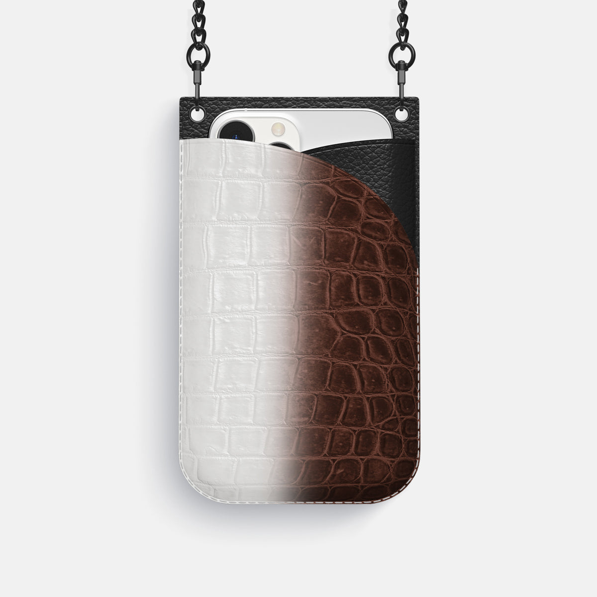 Dark Brown iPhone 16 Pro Crossbody Bag Himalayan Crocodile with Black Metal -1 | Dark-Brown-Black