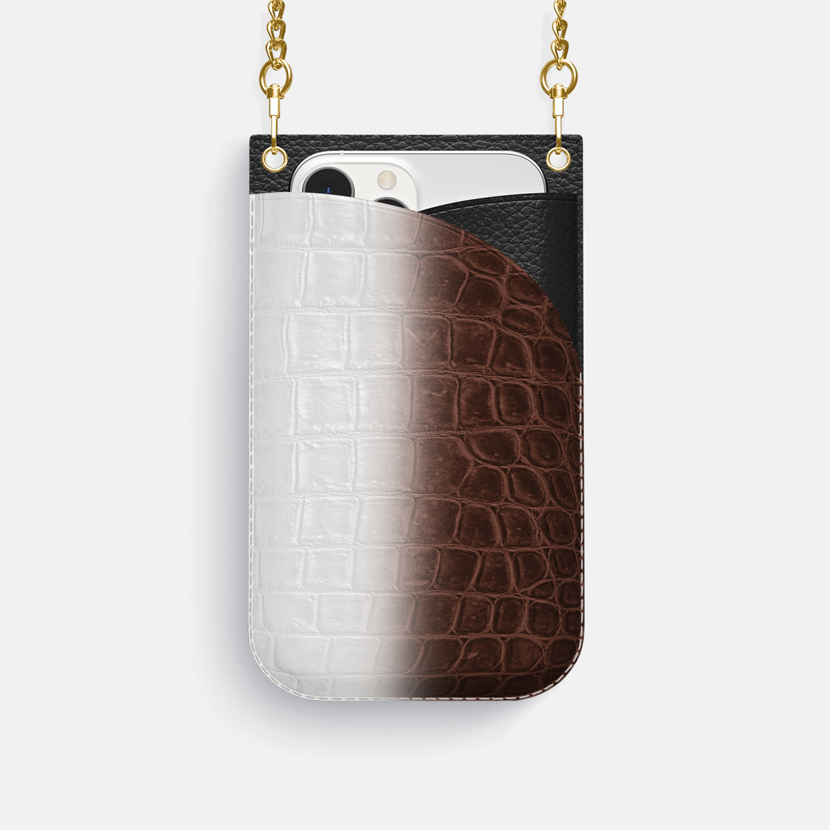 Dark Brown iPhone 16 Pro Crossbody Bag Himalayan Crocodile with Gold Metal -1 | Dark-Brown-Gold