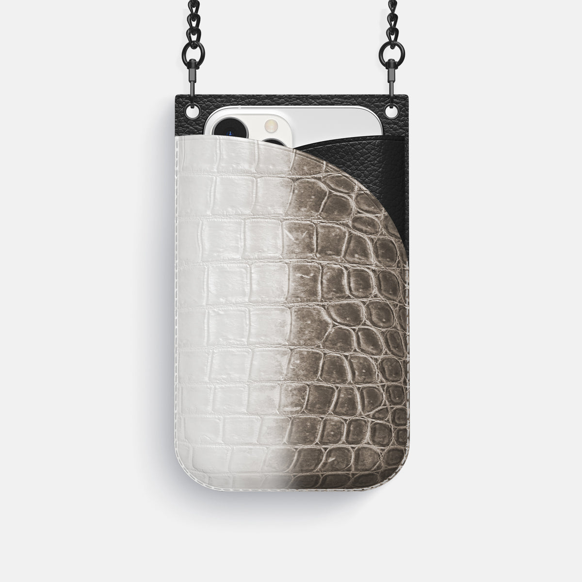 Dark iPhone 16 Pro Crossbody Bag Himalayan Crocodile with Black Metal -1 | Dark-Black