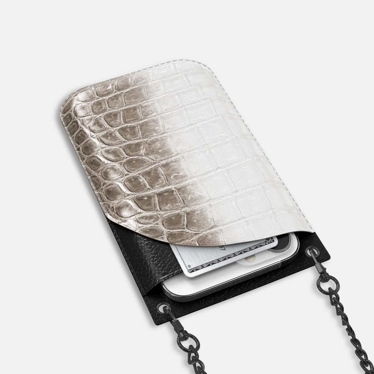 Dark iPhone 16 Pro Crossbody Bag Himalayan Crocodile with Black Metal -5 | Dark-Black