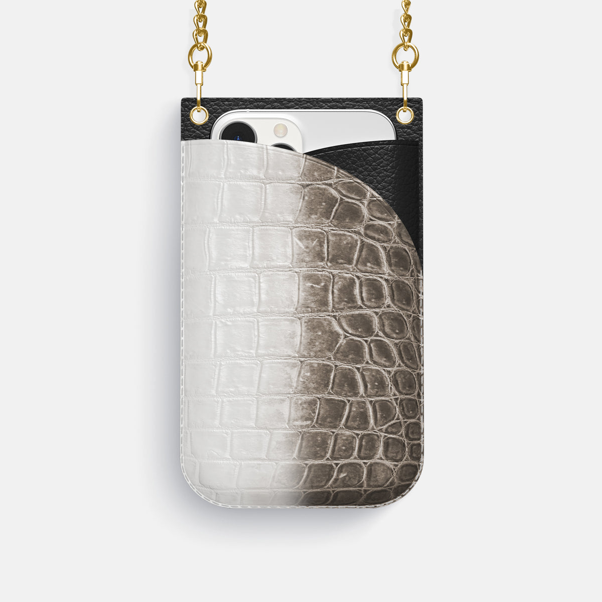 Dark iPhone 16 Pro Crossbody Bag Himalayan Crocodile with Gold Metal -1 | Dark-Gold