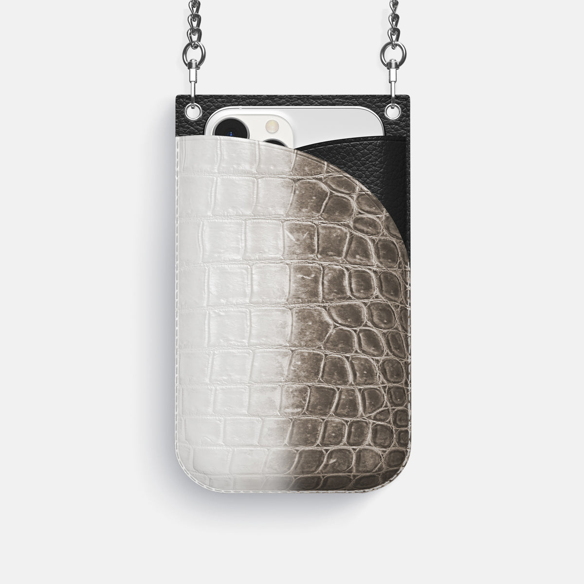 Dark iPhone 16 Pro Crossbody Bag Himalayan Crocodile with Steel Metal -1 | Dark-Steel