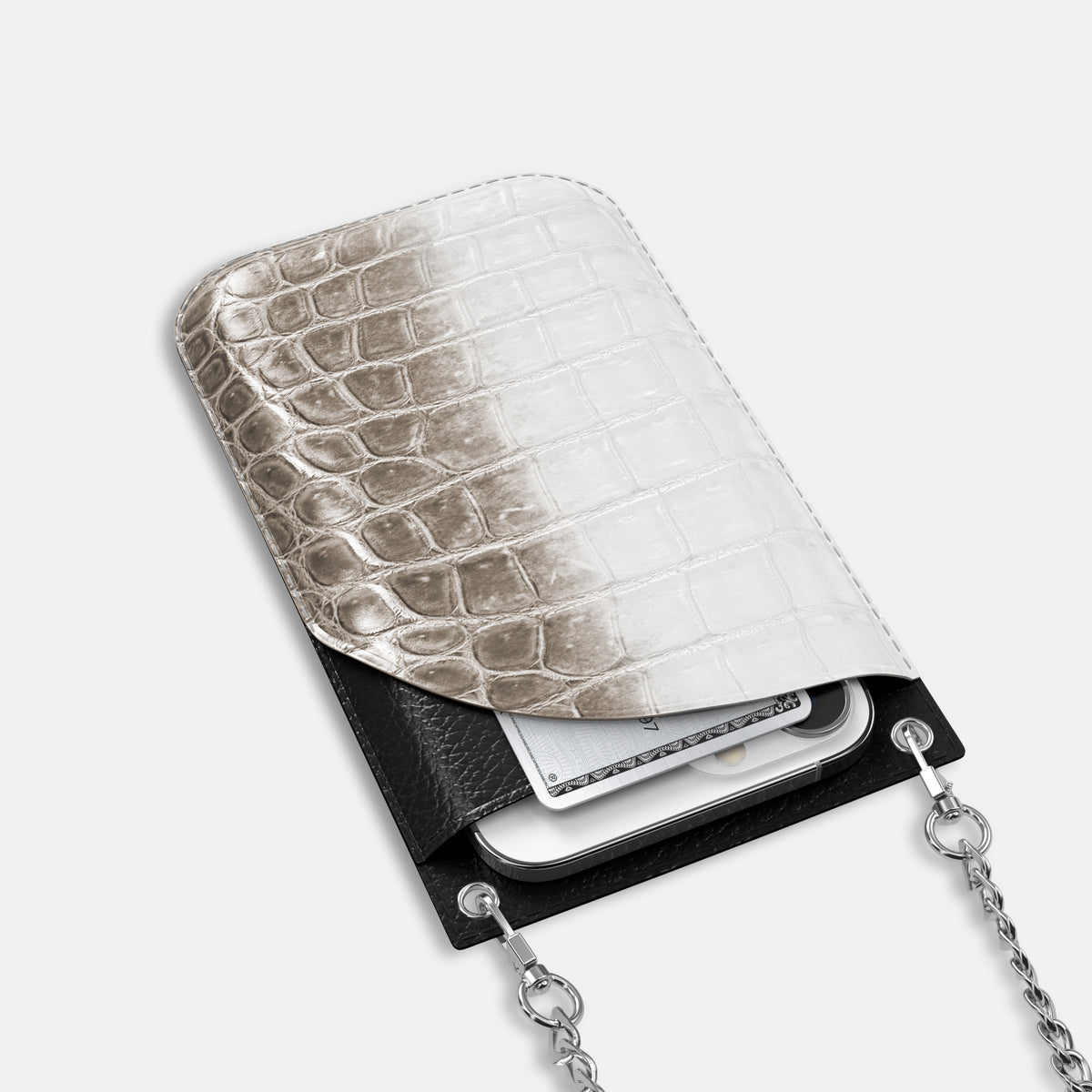Dark iPhone 16 Pro Crossbody Bag Himalayan Crocodile with Steel Metal -5 | Dark-Steel