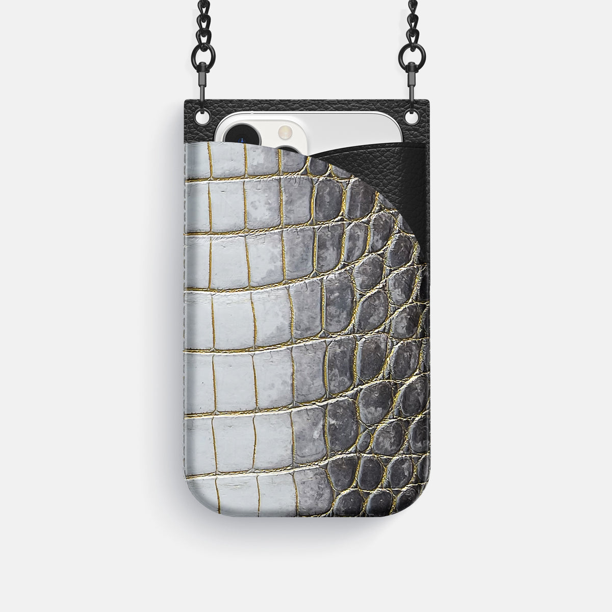 Gold iPhone 16 Pro Crossbody Bag Himalayan Crocodile with Black Metal -1 | Gold-Black