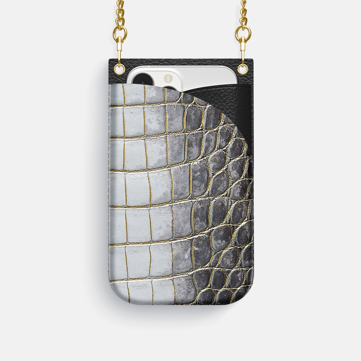 Gold iPhone 16 Pro Crossbody Bag Himalayan Crocodile with Gold Metal -1 | Gold-Gold