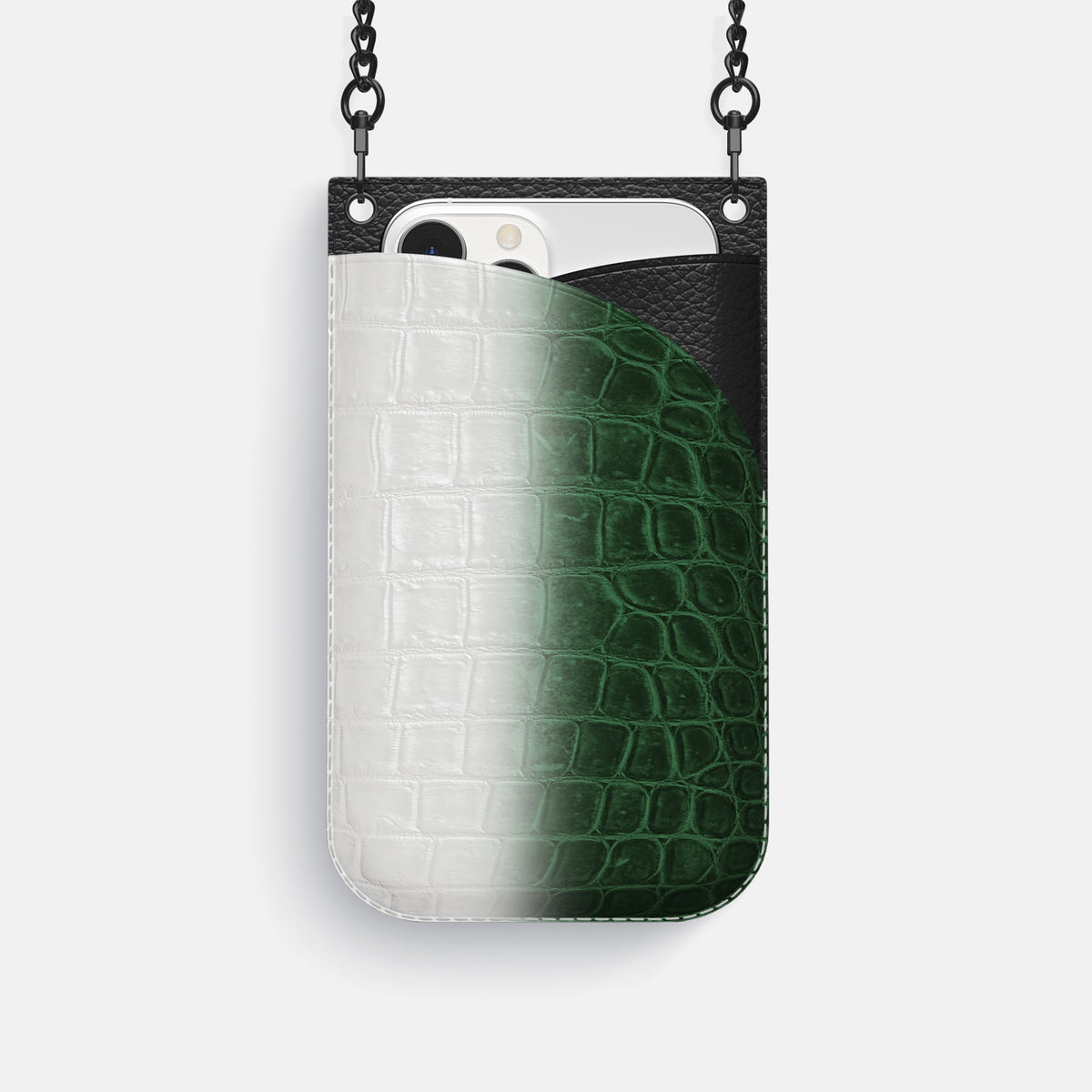 Green iPhone 16 Pro Crossbody Bag Himalayan Crocodile with Black Metal -1 | Green-Black