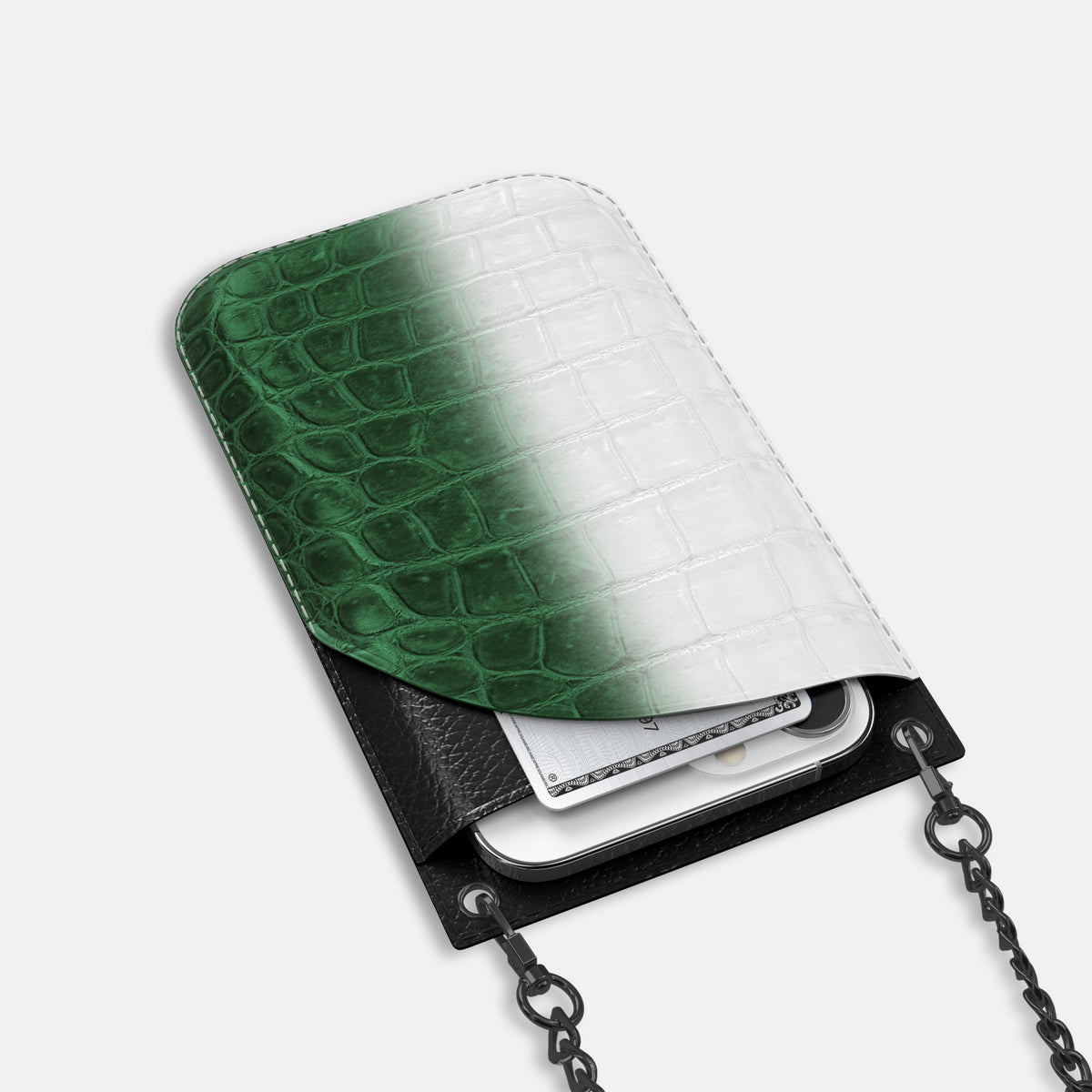 Green iPhone 16 Pro Crossbody Bag Himalayan Crocodile with Black Metal -5 | Green-Black