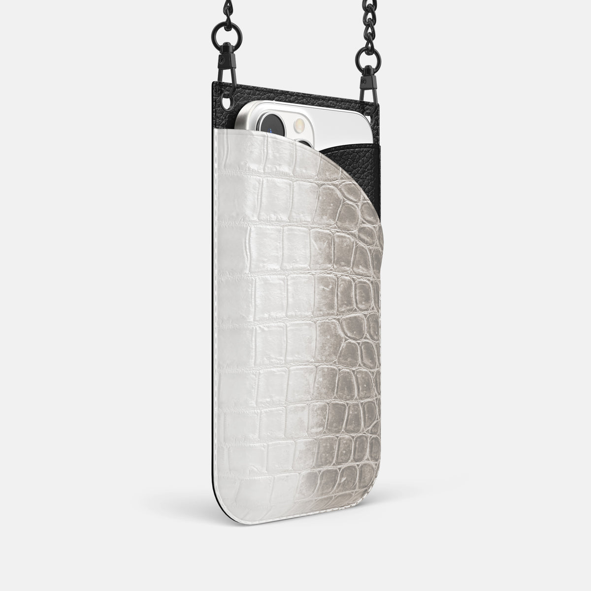 Grey iPhone 16 Pro Crossbody Bag Himalayan Crocodile with Black Metal -2 | Grey-Black